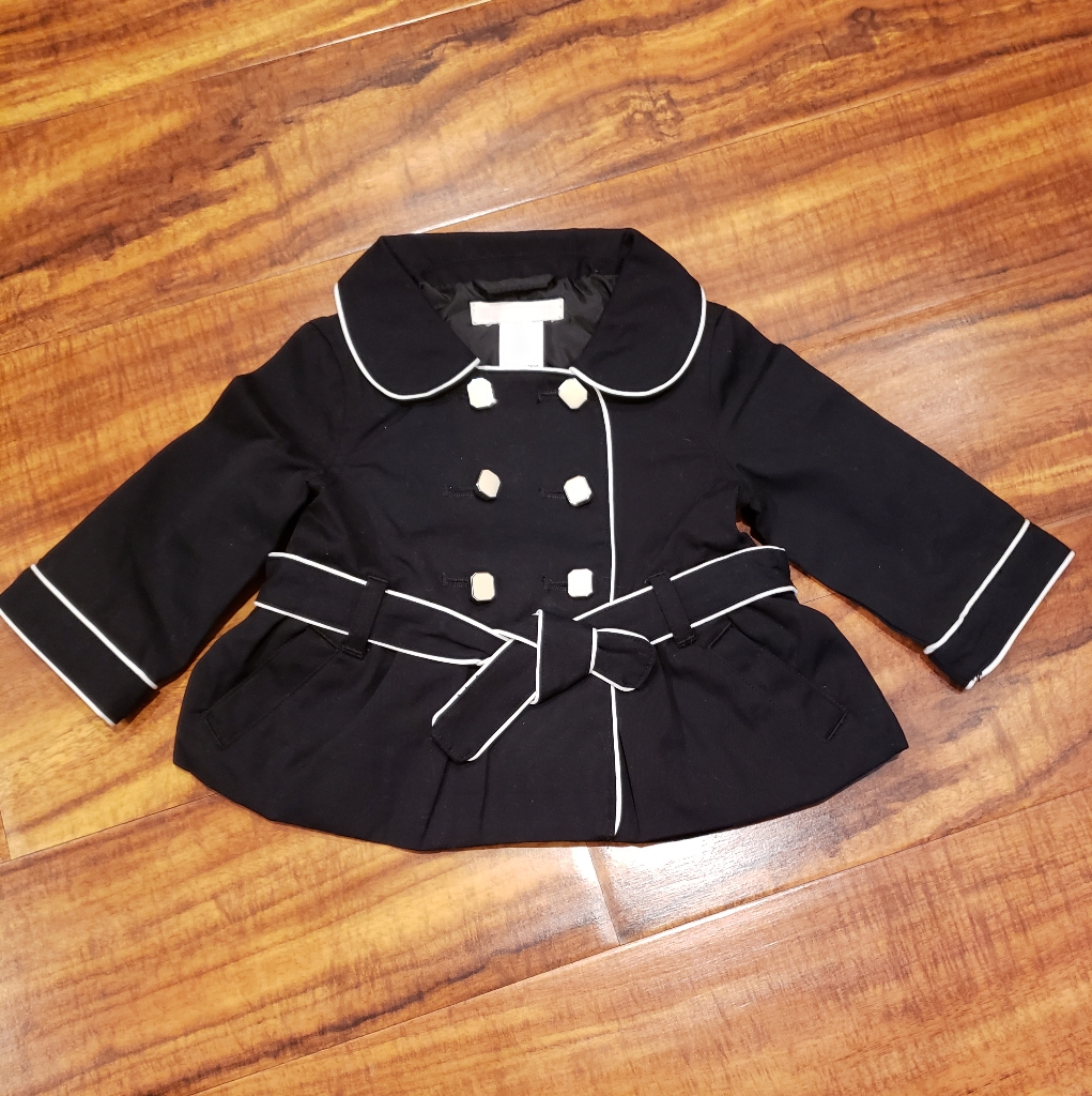 Janie And Jack Nwt 3-6 And 18-24 Months Belted Black/White Trench Coat